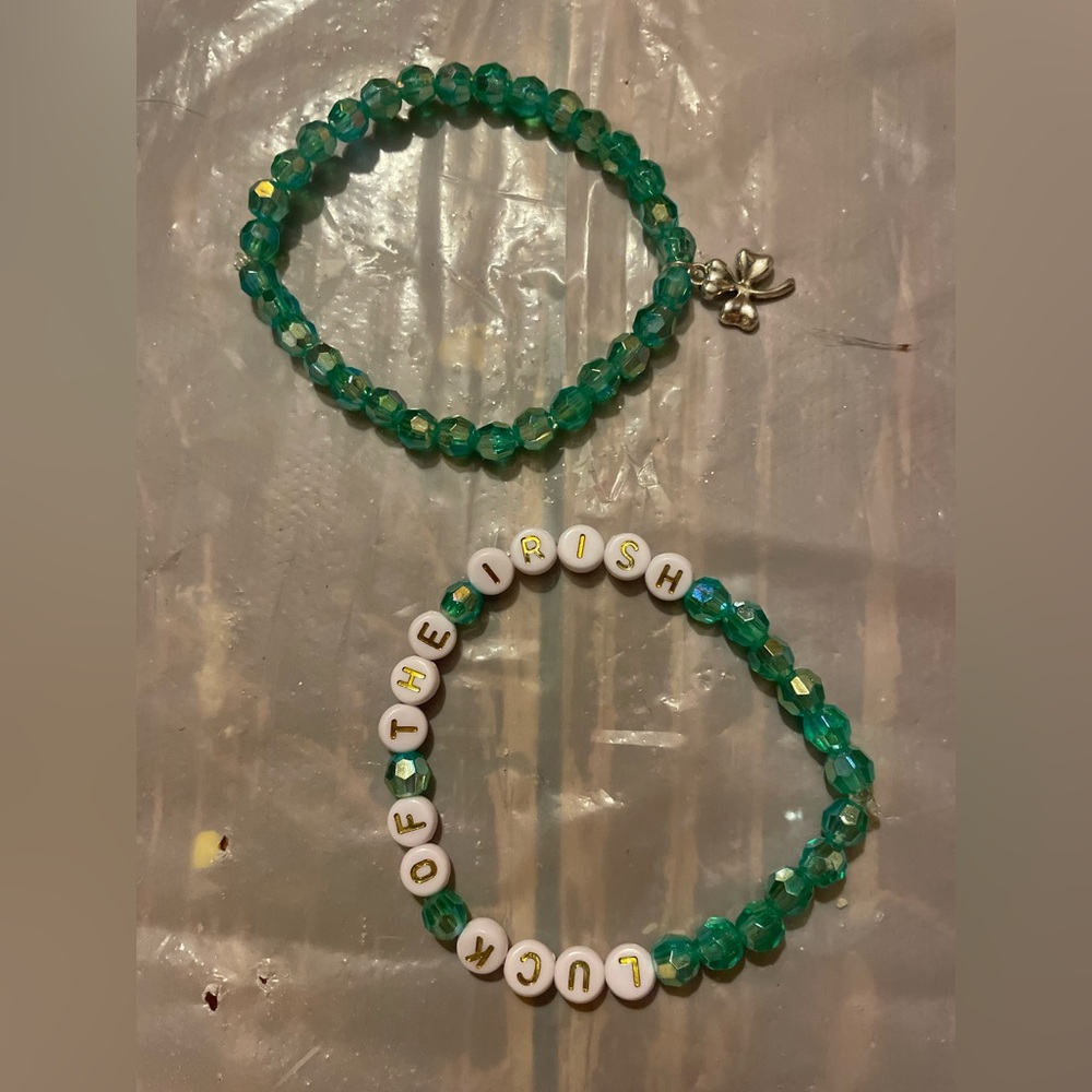 Irish St.Party Green Beaded Bracelet Set with Charm